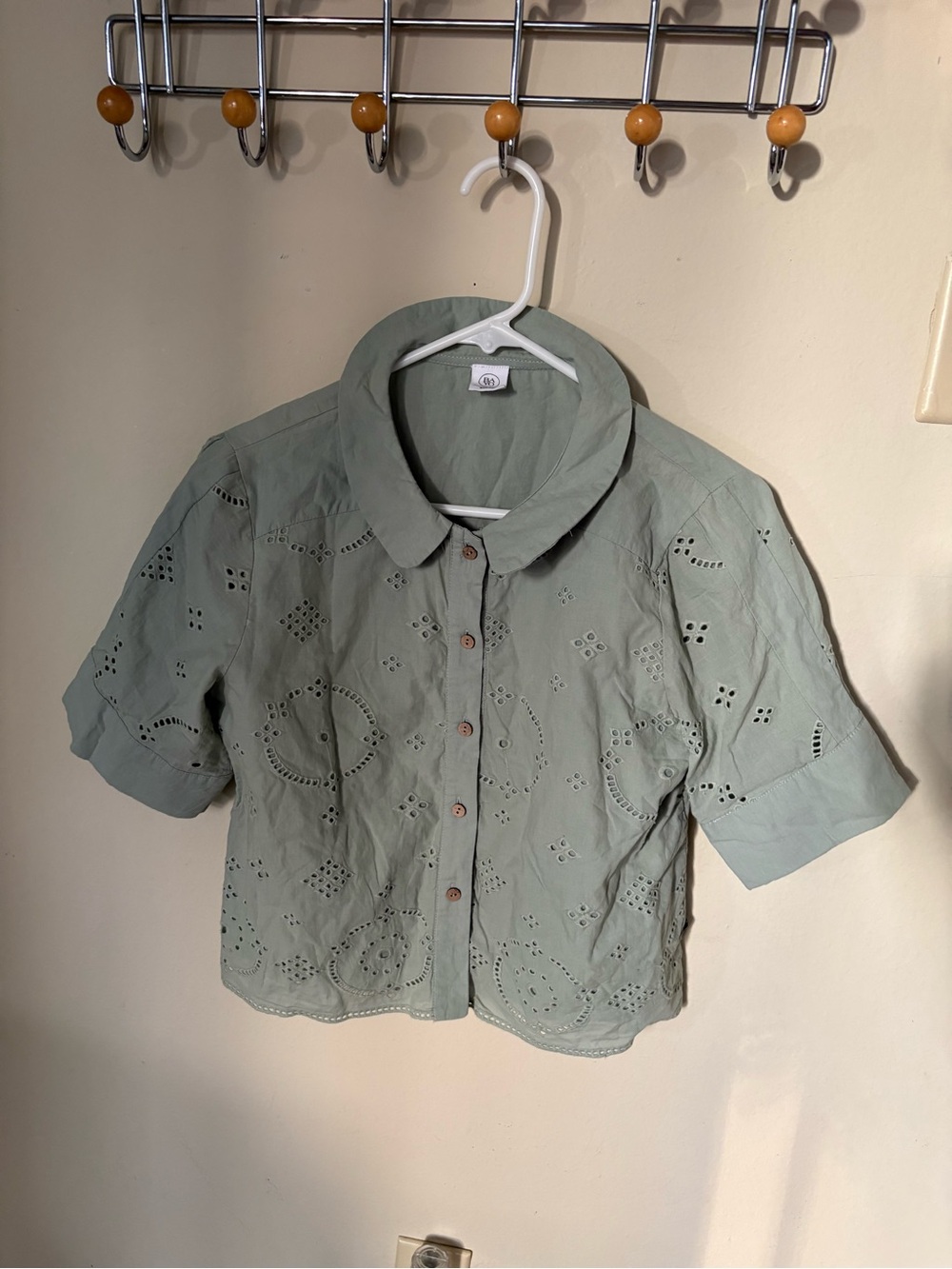 3/$7 Filipina Light Green Eyelet Button-Front